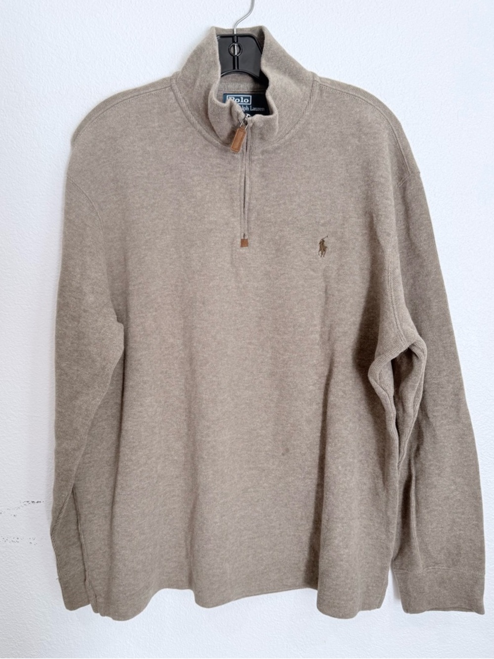 Polo Ralph Lauren ribbed quarter zip pullover sweatshirt brown men's size XL